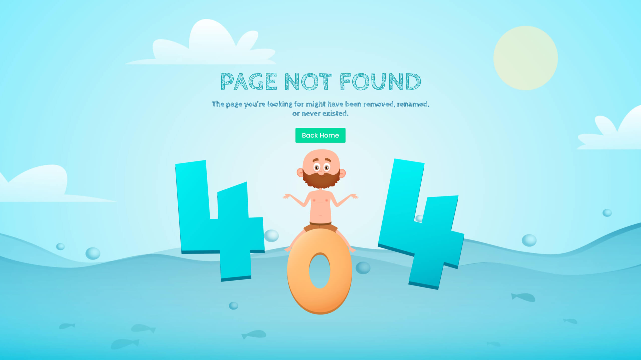 404 Error page Lost in the Ocean Layout by Divi.expert