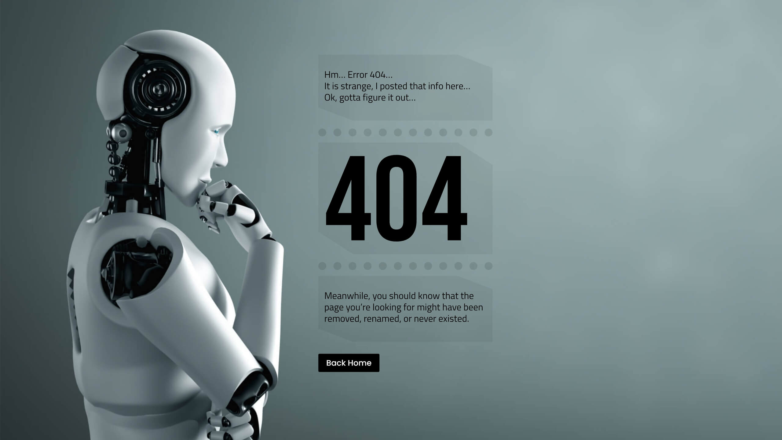 404 Error page Thinking Robot Layout by Divi.expert