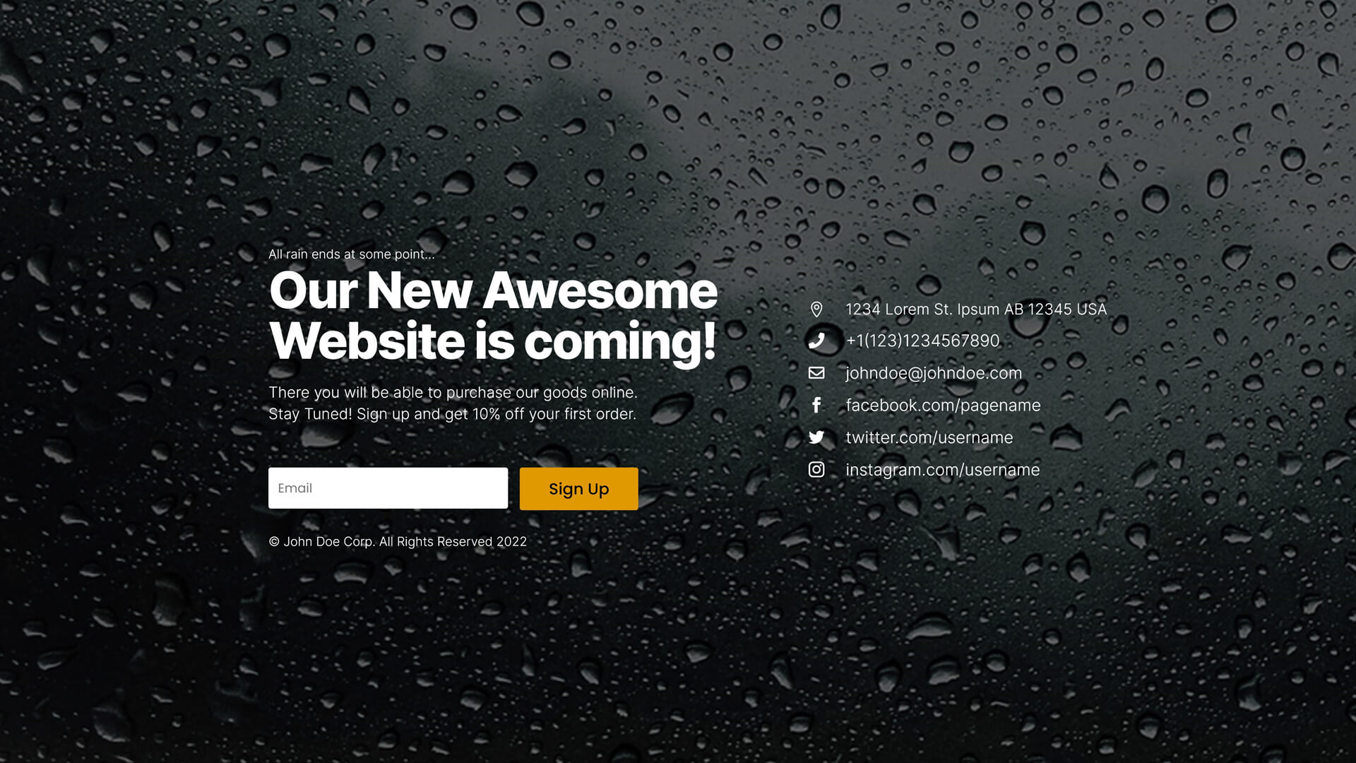 Coming soon page Rain by Divi.Expert