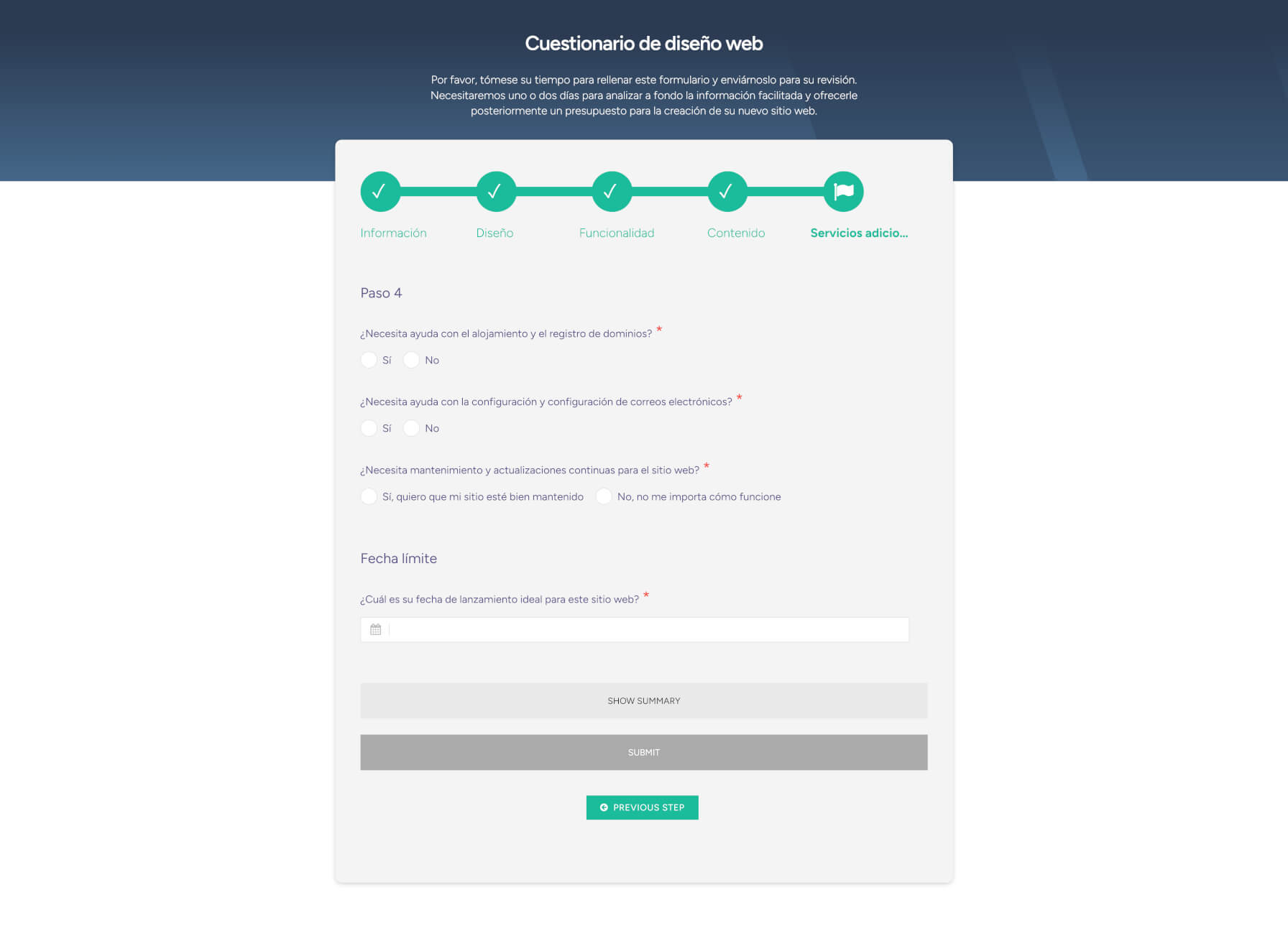 WebDesign Questionnaire by Divi.Expert Spanish layout p.5