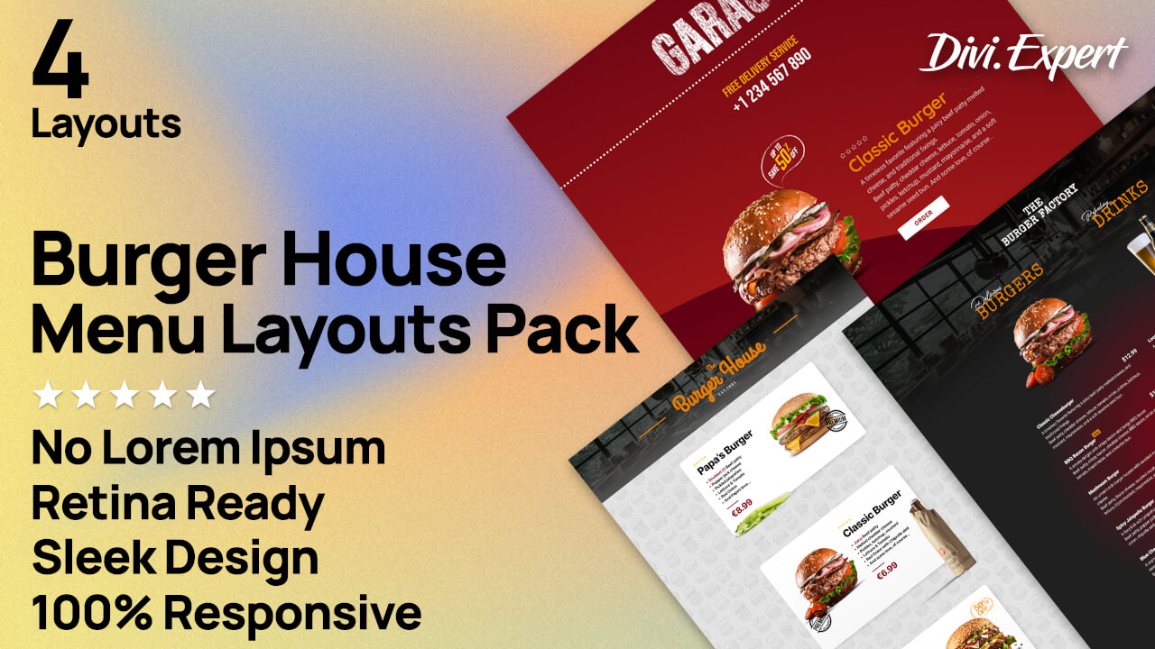 Burger House Menu Layouts Kit by Divi.Expert